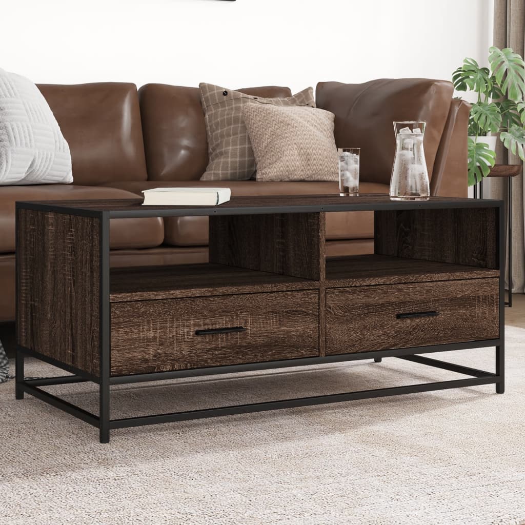 Table basse chêne marron 100x50x45cm bois d’ingénierie et métal - Tables basses