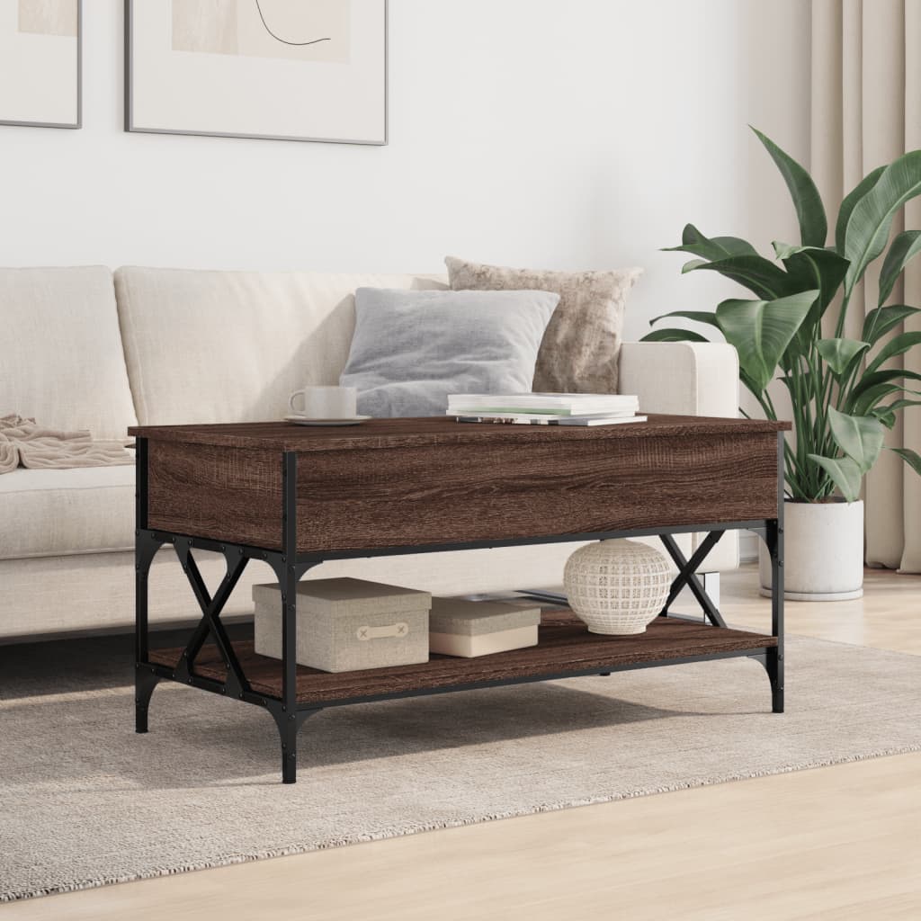 Table basse chêne marron 100x50x50cm bois d’ingénierie et métal - Tables basses