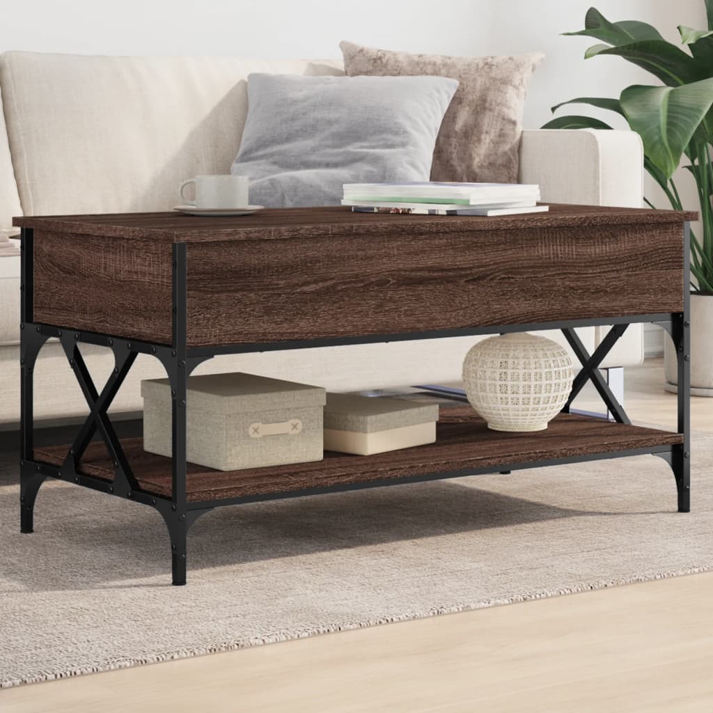 Table basse chêne marron 100x50x50cm bois d’ingénierie et métal - Tables basses
