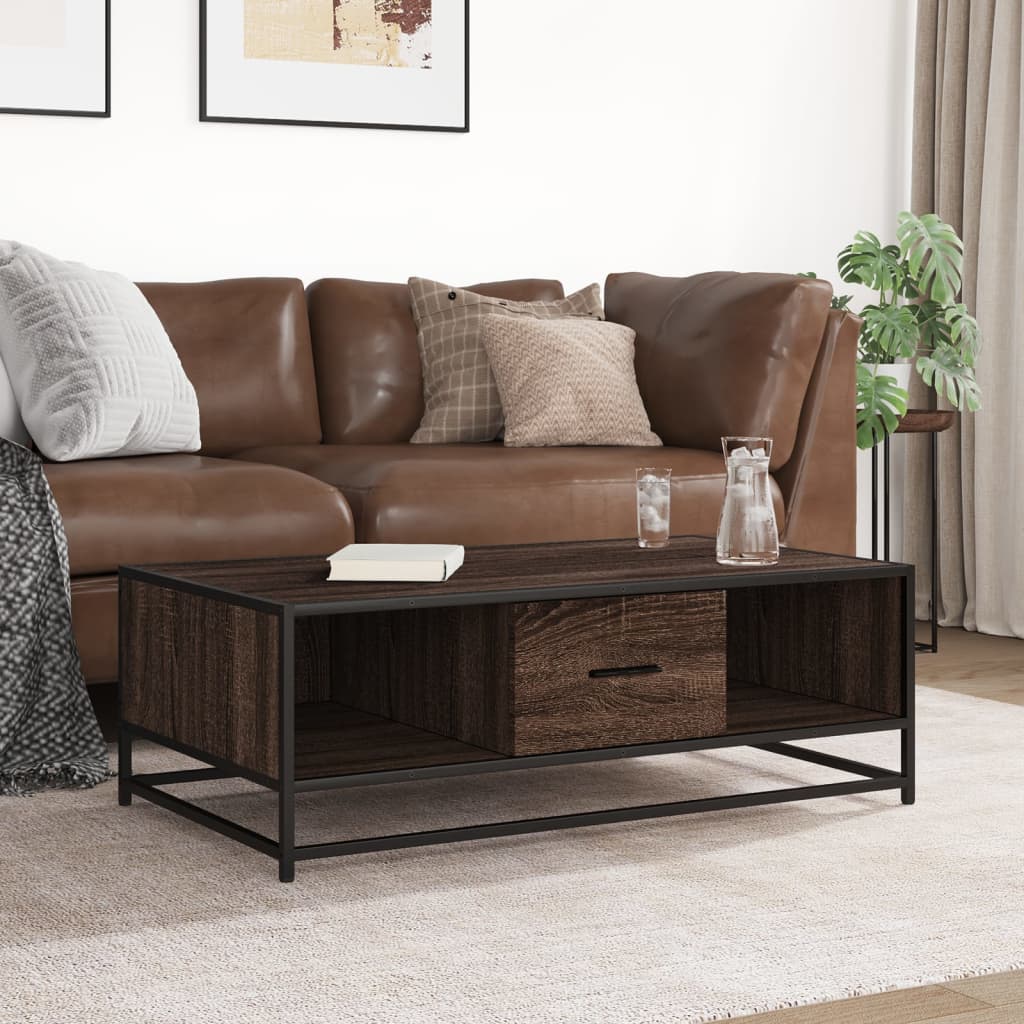 Table basse chêne marron 100x57x35cm bois d’ingénierie et métal - Tables basses