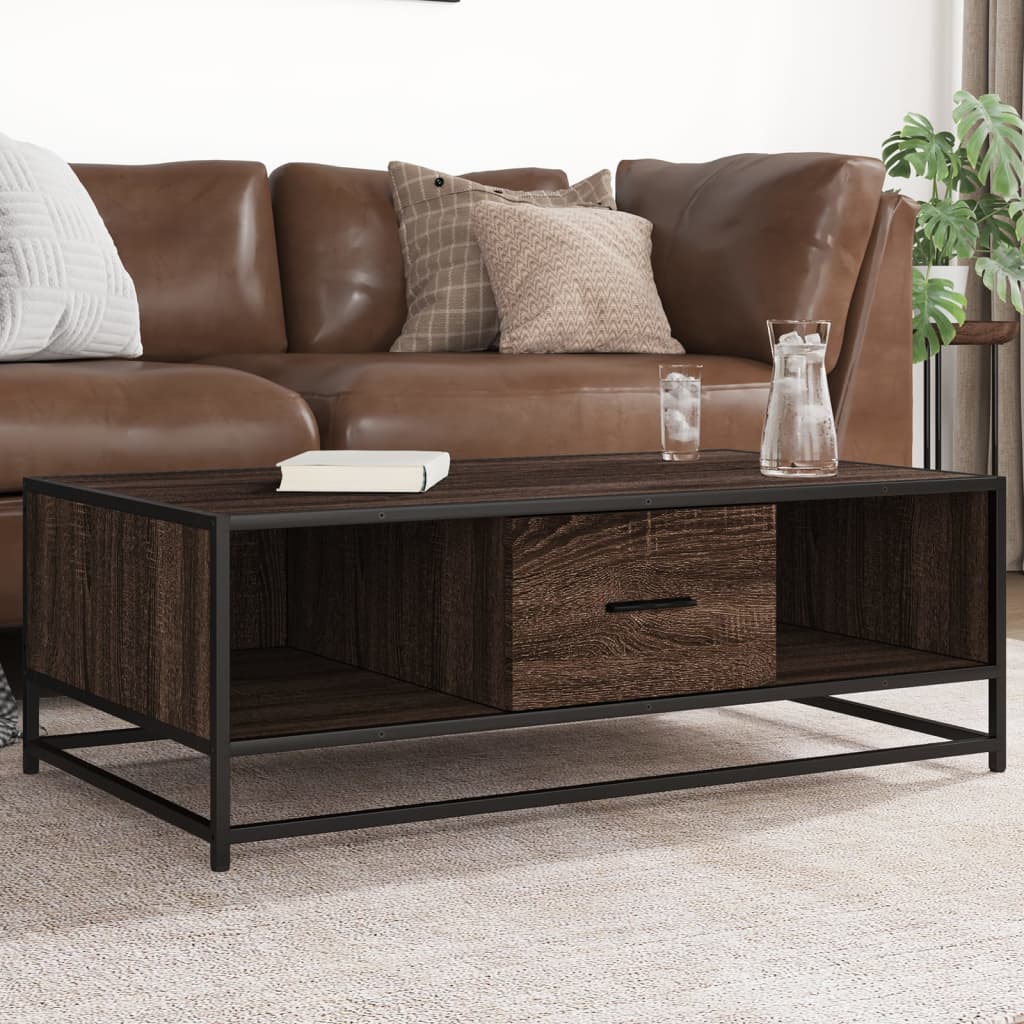 Table basse chêne marron 100x57x35cm bois d’ingénierie et métal - Tables basses