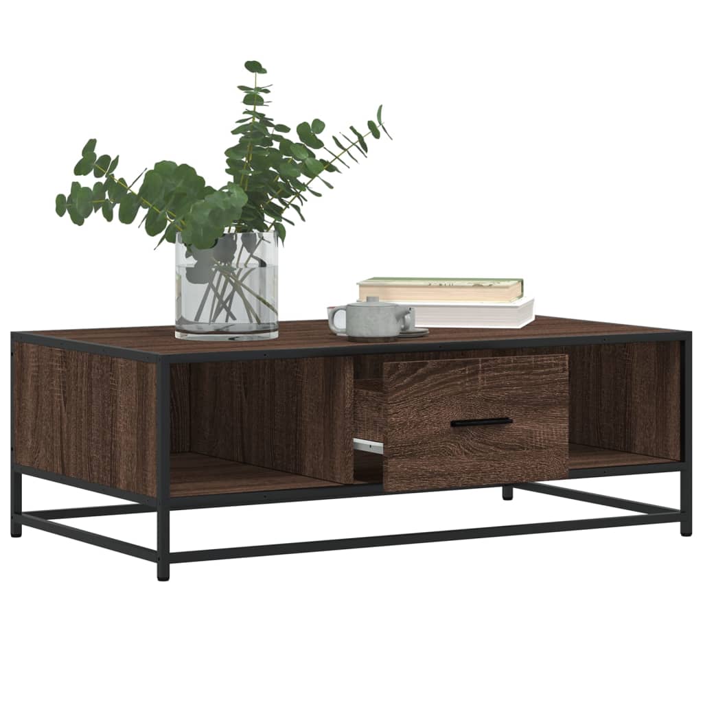 Table basse chêne marron 100x57x35cm bois d’ingénierie et métal - Tables basses