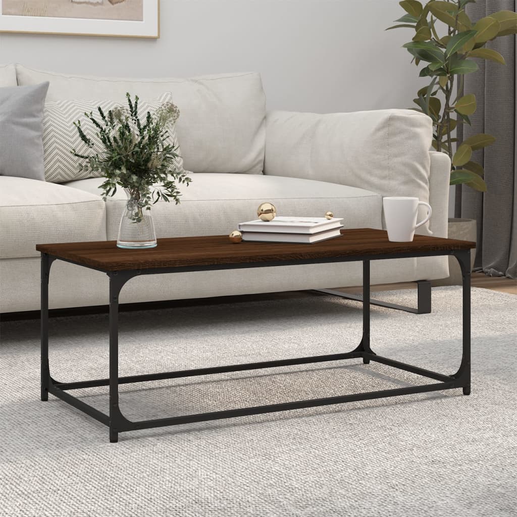 Table basse Chêne marron 102x50x40 cm Bois d’ingénierie et fer - Tables basses