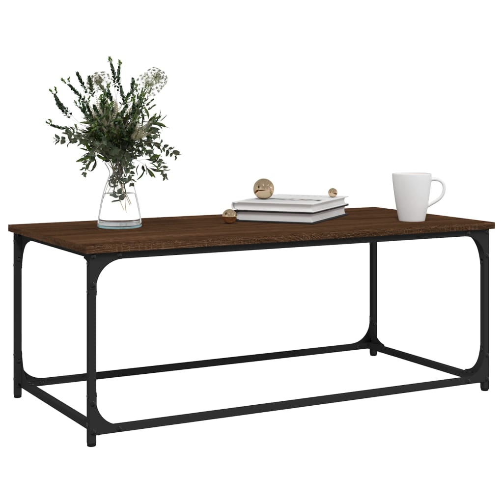 Table basse Chêne marron 102x50x40 cm Bois d’ingénierie et fer - Tables basses