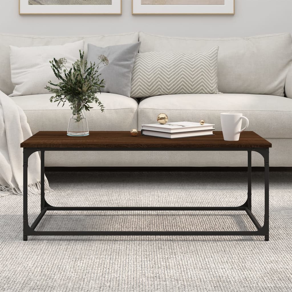 Table basse Chêne marron 102x50x40 cm Bois d’ingénierie et fer - Tables basses