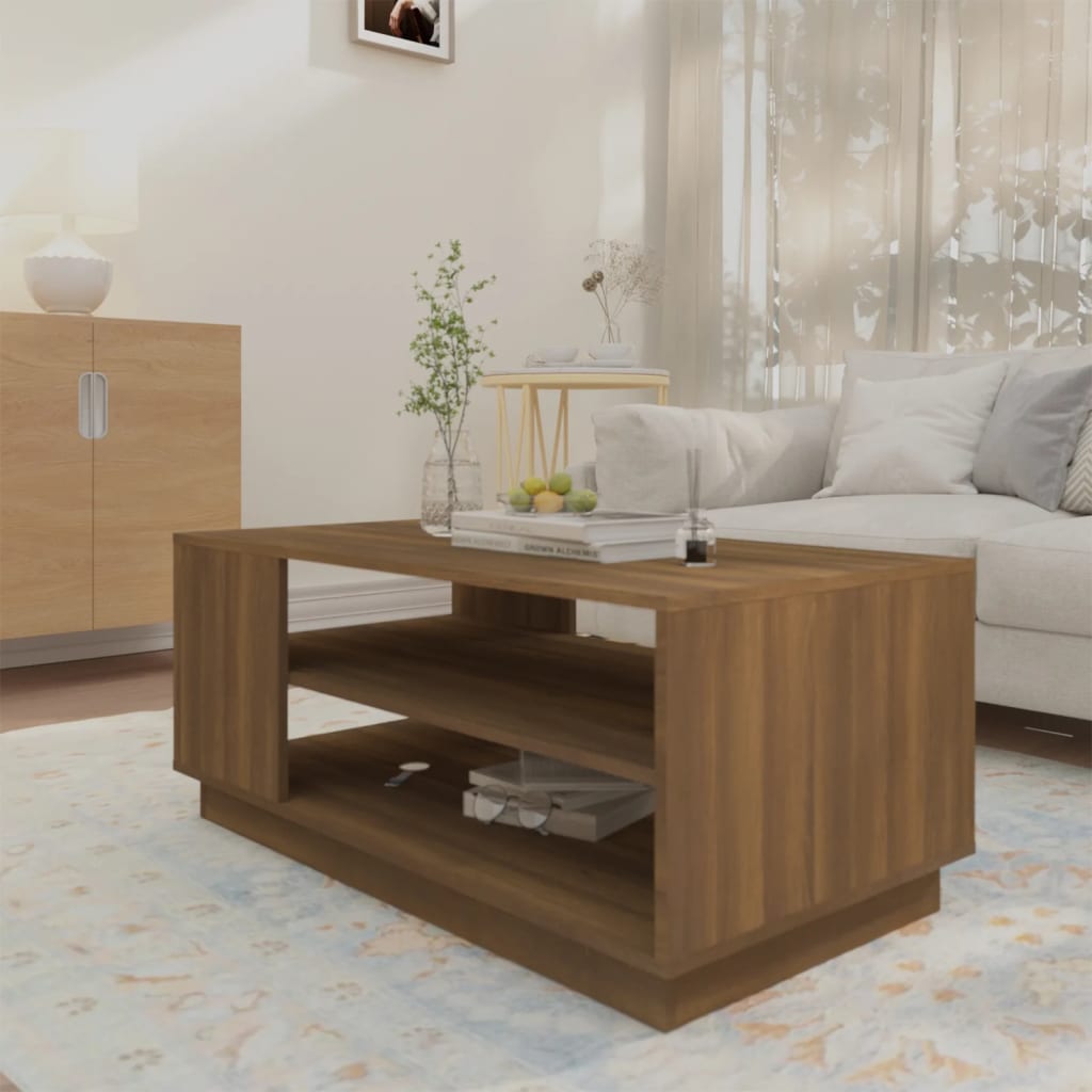 Table basse chêne marron 102x55x43 cm bois d’ingénierie - Tables basses