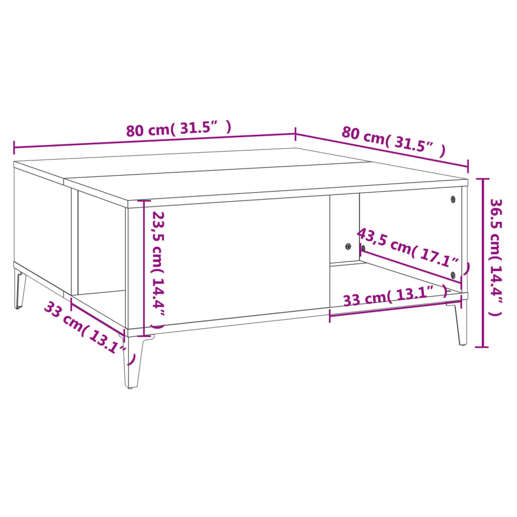 Table basse chêne marron 80x80x36,5 cm bois d’ingénierie - Tables basses