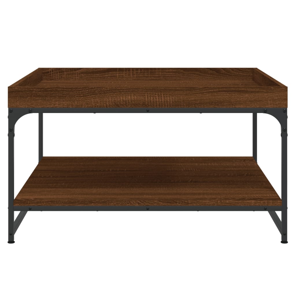 Table basse chêne marron 80x80x45 cm bois d’ingénierie et fer - Tables basses