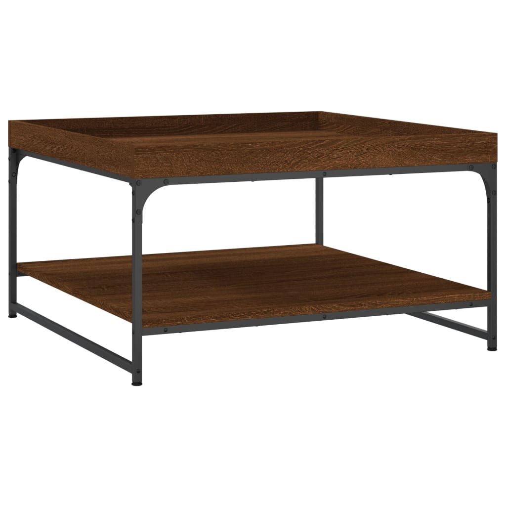 Table basse chêne marron 80x80x45 cm bois d’ingénierie et fer - Tables basses