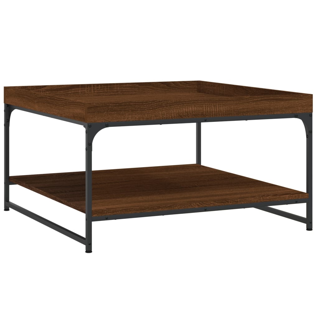 Table basse chêne marron 80x80x45 cm bois d’ingénierie et fer - Tables basses
