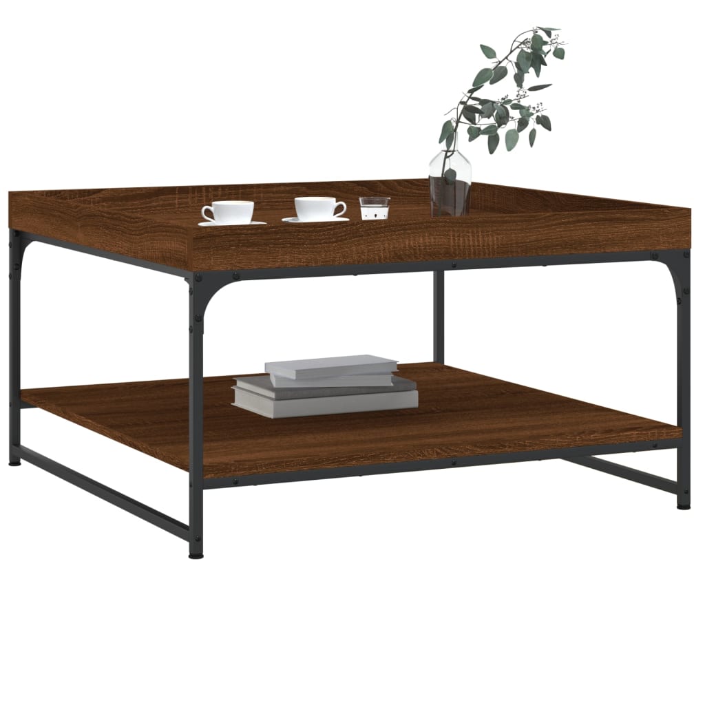 Table basse chêne marron 80x80x45 cm bois d’ingénierie et fer - Tables basses
