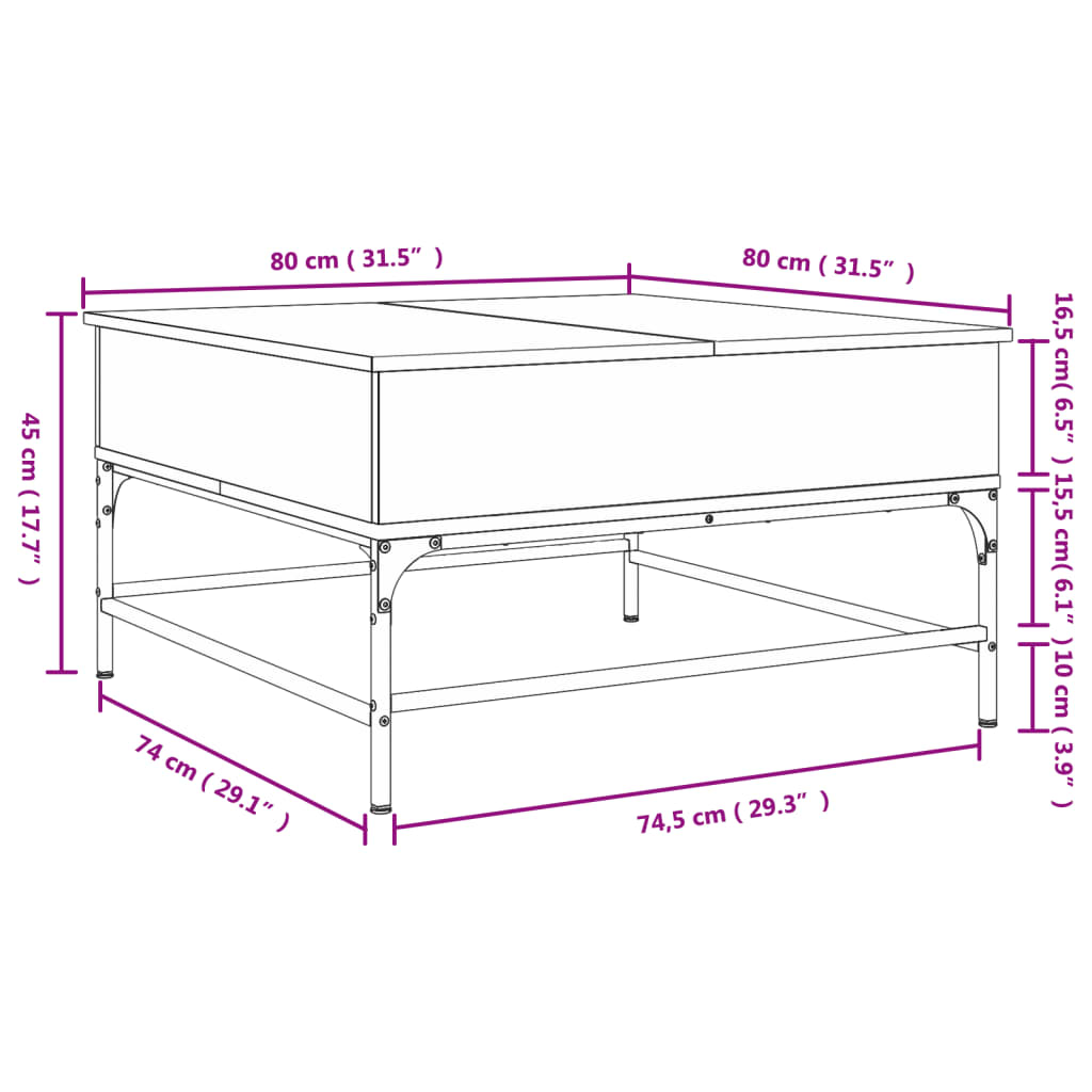 Table basse chêne marron 80x80x45 cm bois d’ingénierie et métal - Tables basses