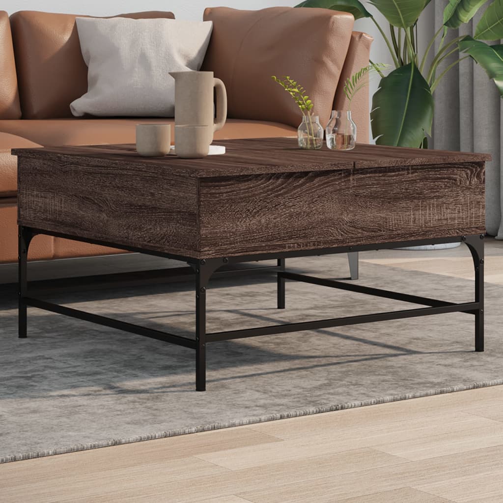 Table basse chêne marron 80x80x45 cm bois d’ingénierie et métal - Tables basses