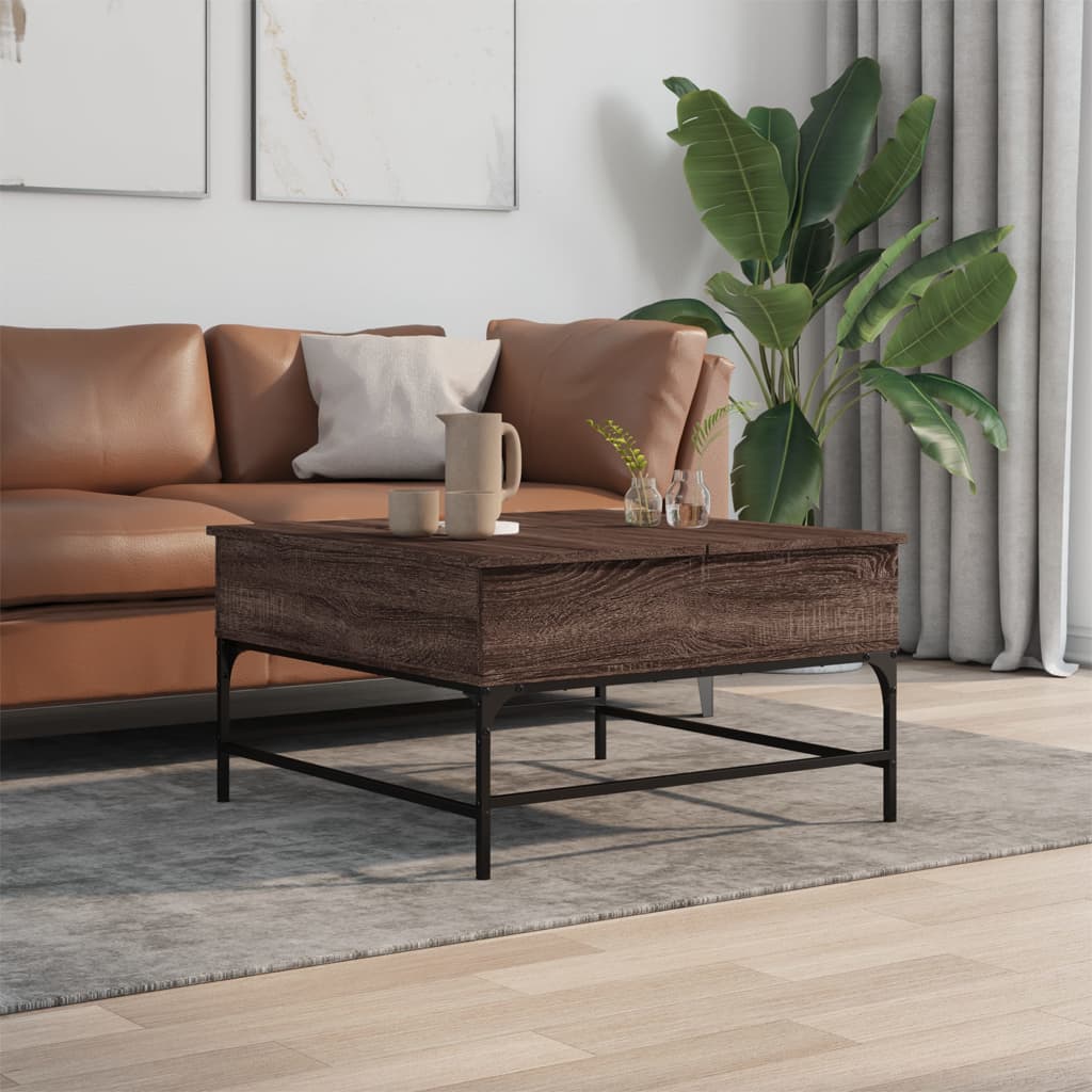 Table basse chêne marron 80x80x45 cm bois d’ingénierie et métal - Tables basses