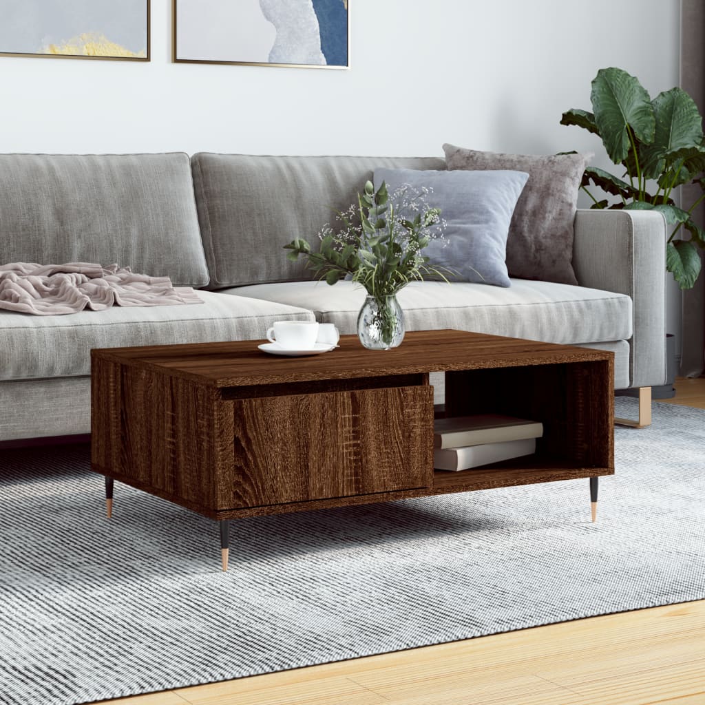 Table basse chêne marron 90x60x35 cm bois d’ingénierie - Tables basses