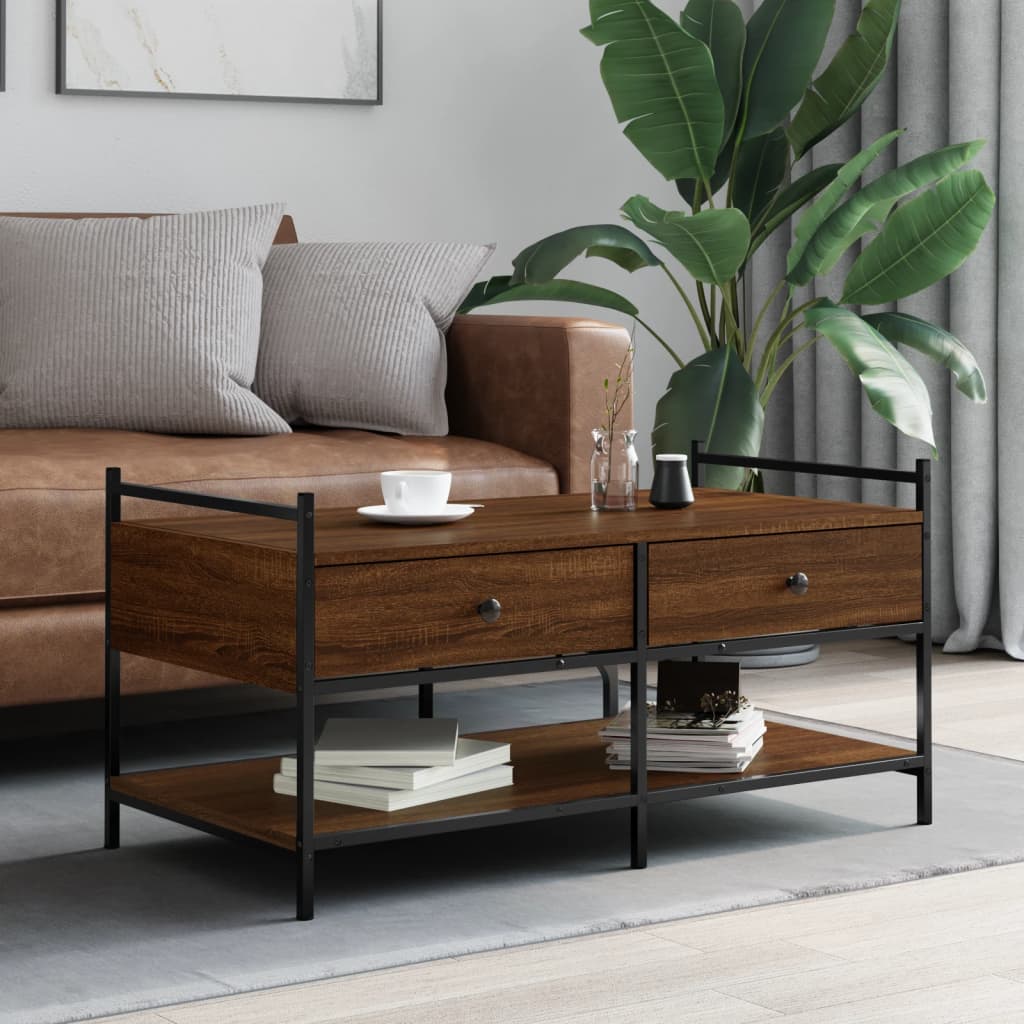 Table basse chêne marron 99x50x50 cm bois d’ingénierie - Tables basses