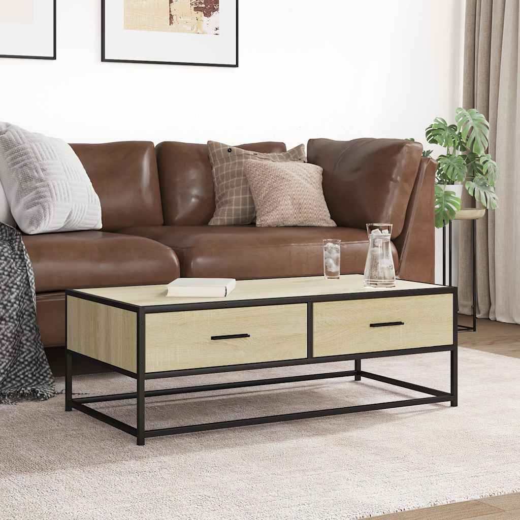 Table basse chêne sonoma 100x50x35cm bois d’ingénierie et métal - Tables basses