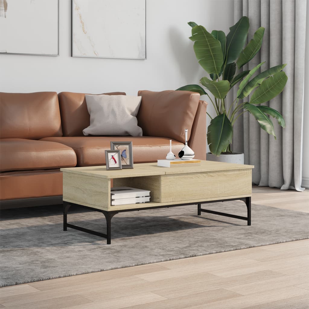 Table basse chêne sonoma 100x50x35cm bois d’ingénierie et métal - Tables basses