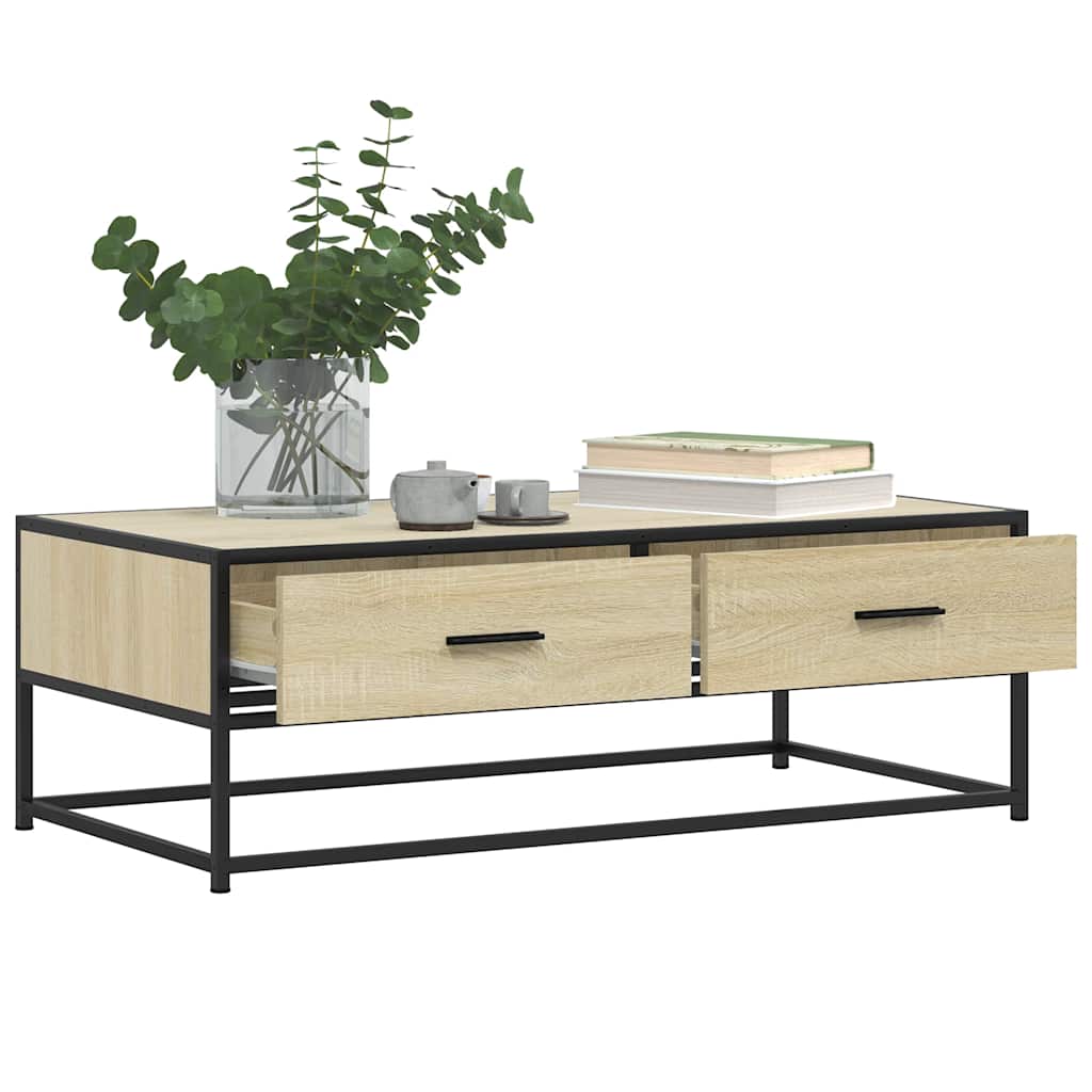 Table basse chêne sonoma 100x50x35cm bois d’ingénierie et métal - Tables basses
