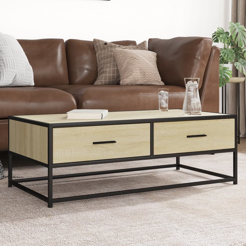 Table basse chêne sonoma 100x50x35cm bois d’ingénierie et métal - Tables basses