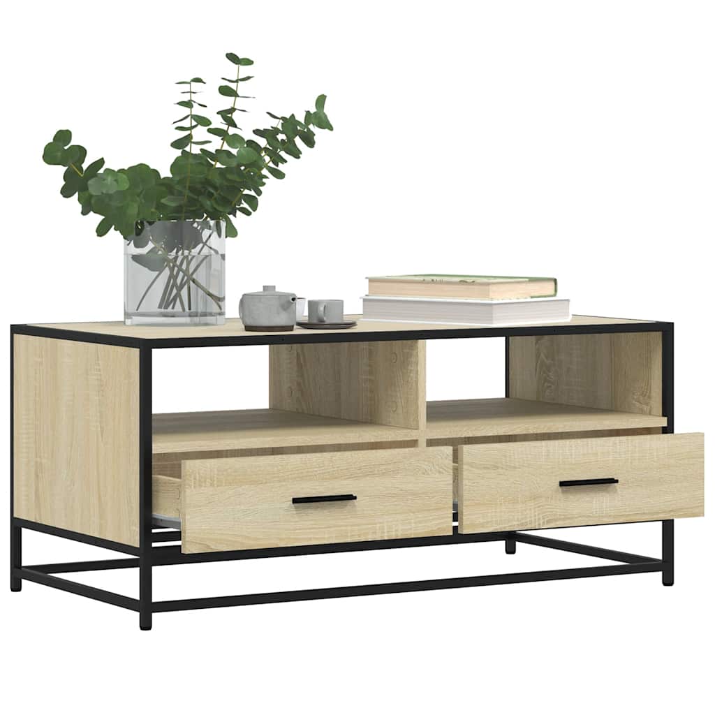 Table basse chêne sonoma 100x50x45cm bois d’ingénierie et métal - Tables basses