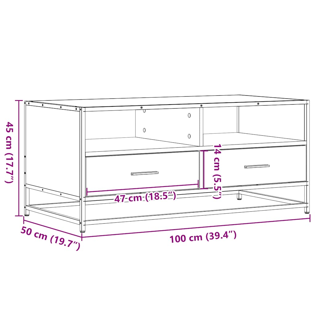 Table basse chêne sonoma 100x50x45cm bois d’ingénierie et métal - Tables basses