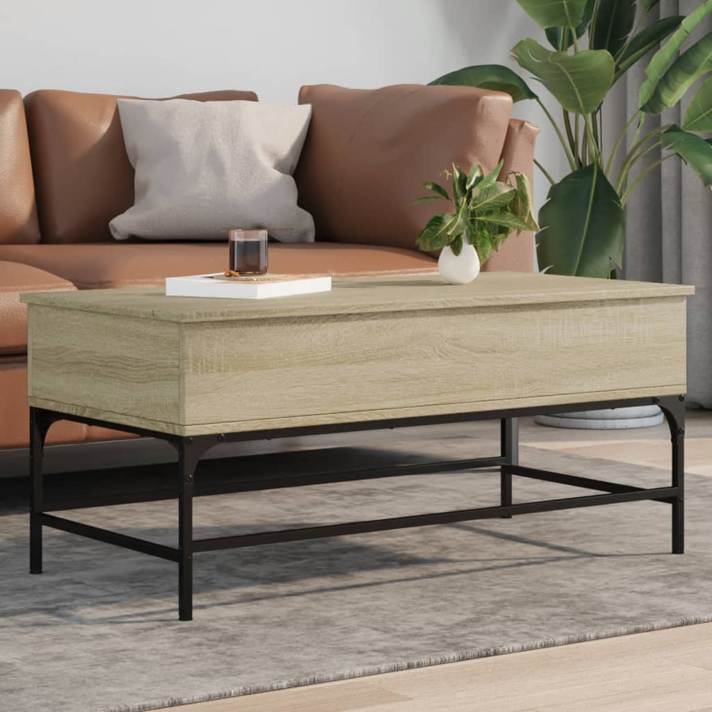 Table basse chêne sonoma 100x50x45cm bois d’ingénierie et métal - Tables basses