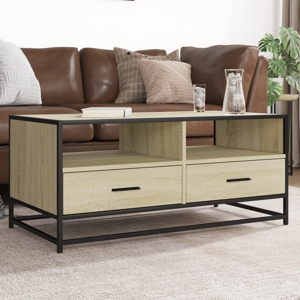 Table basse chêne sonoma 100x50x45cm bois d’ingénierie et métal - Tables basses