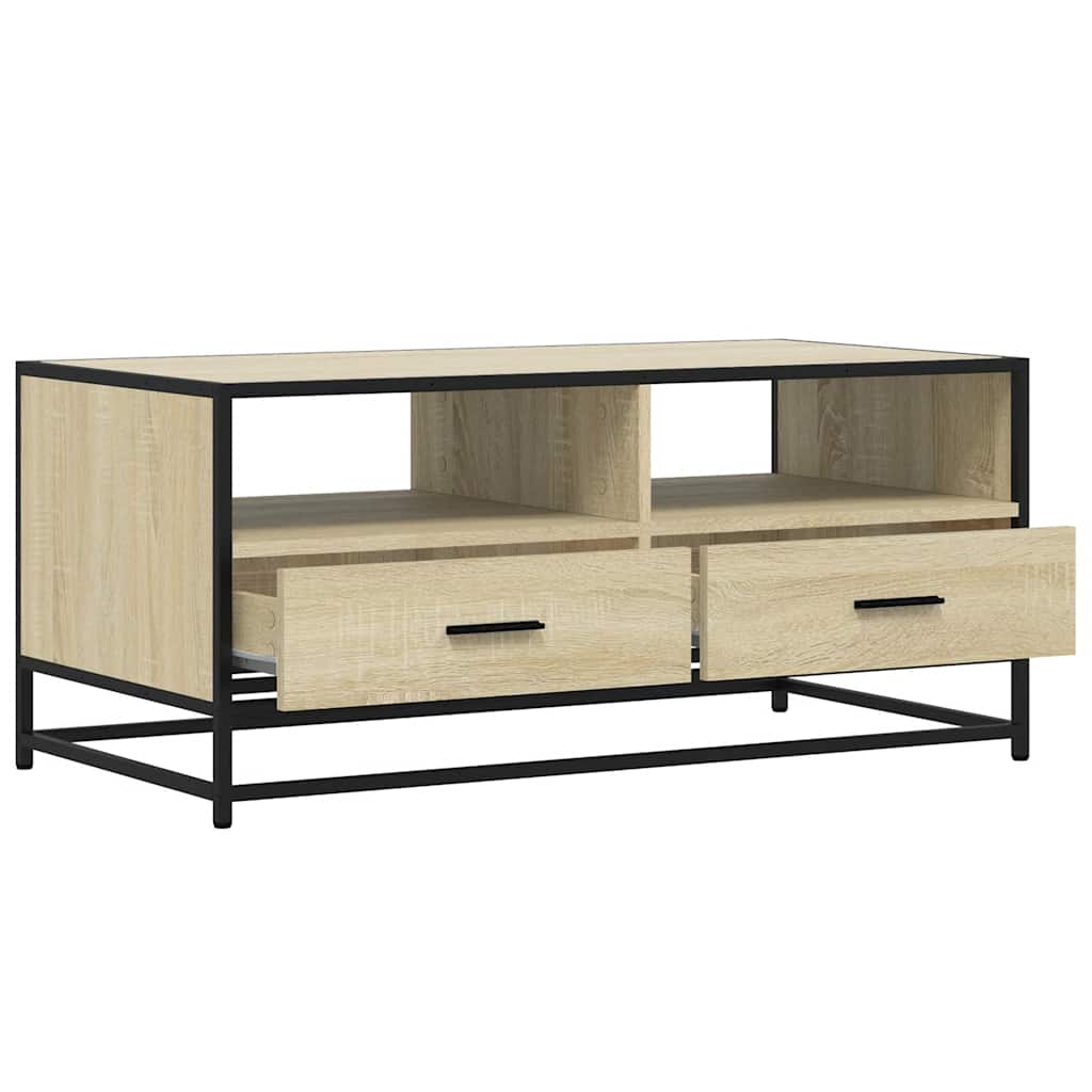 Table basse chêne sonoma 100x50x45cm bois d’ingénierie et métal - Tables basses