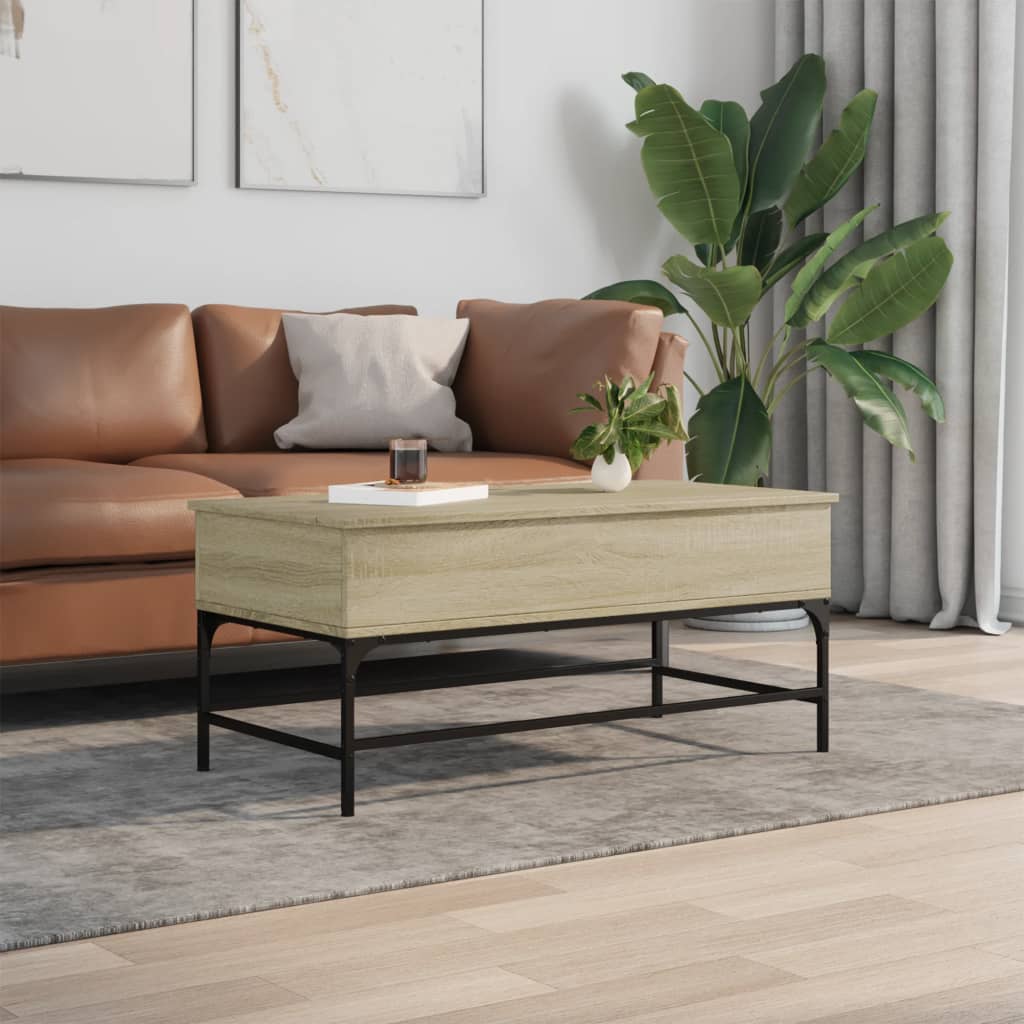 Table basse chêne sonoma 100x50x45cm bois d’ingénierie et métal - Tables basses