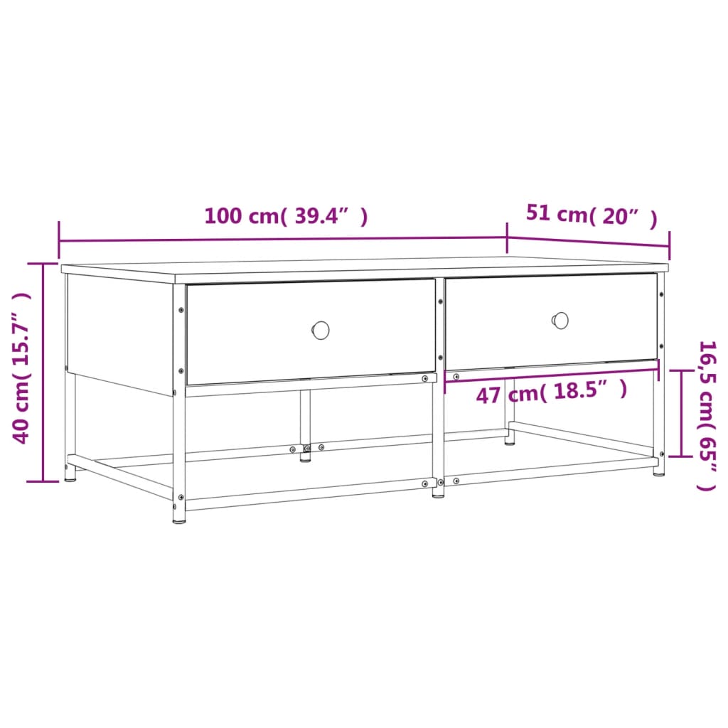 Table basse chêne sonoma 100x51x40 cm bois d’ingénierie - Tables basses