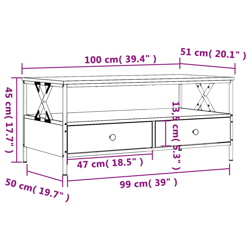 Table basse chêne sonoma 100x51x45 cm bois d’ingénierie - Tables basses