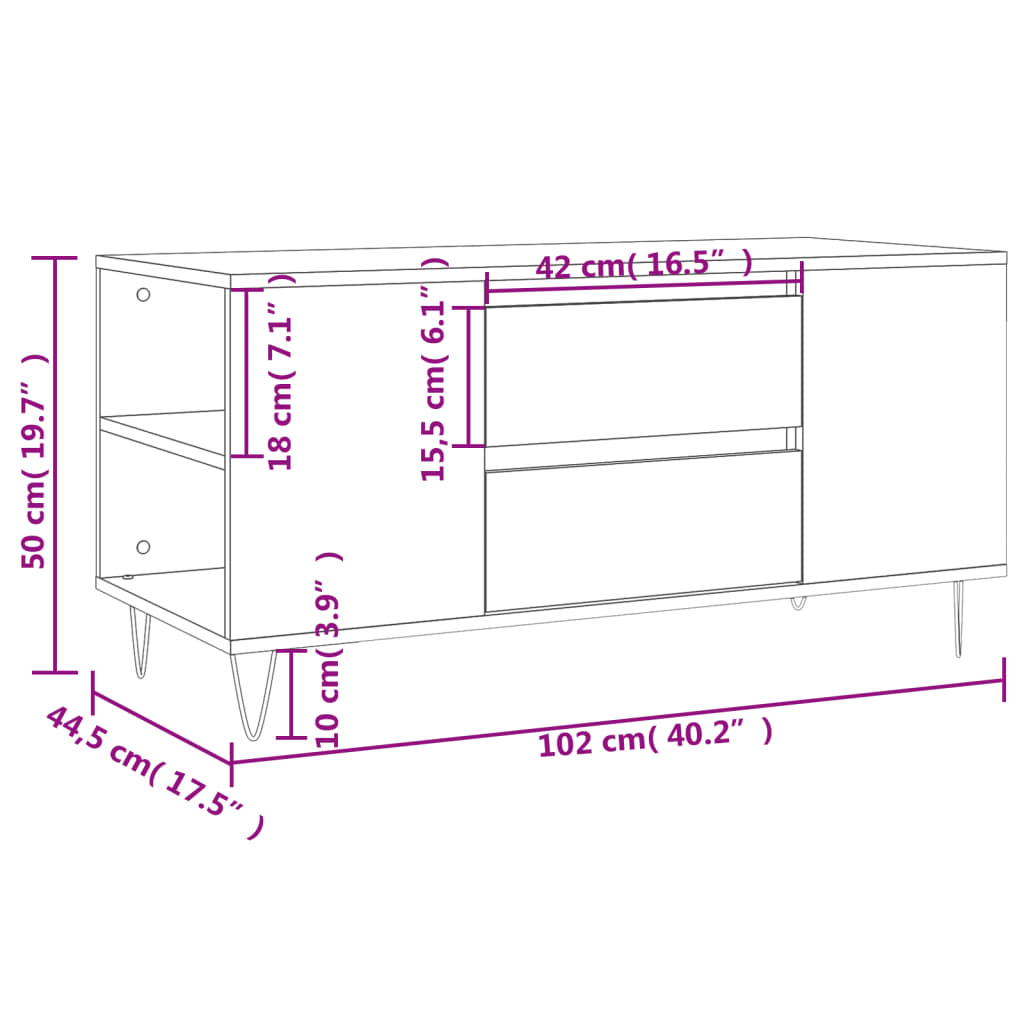 Table basse chêne sonoma 102x44,5x50 cm bois d’ingénierie - Tables basses