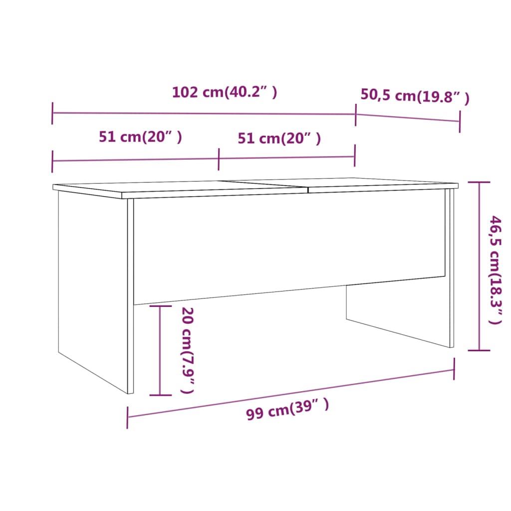 Table basse chêne sonoma 102x50,5x46,5 cm bois d’ingénierie - Tables basses