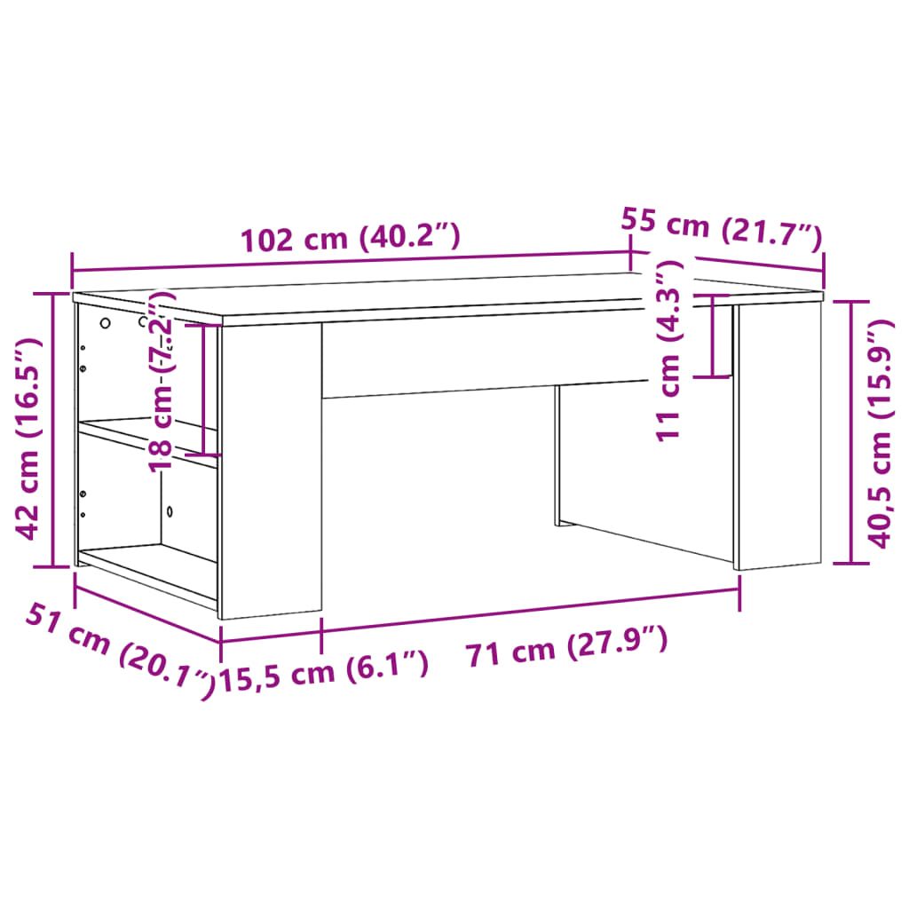 Table basse chêne sonoma 102x55x42 cm bois d’ingénierie - Tables basses
