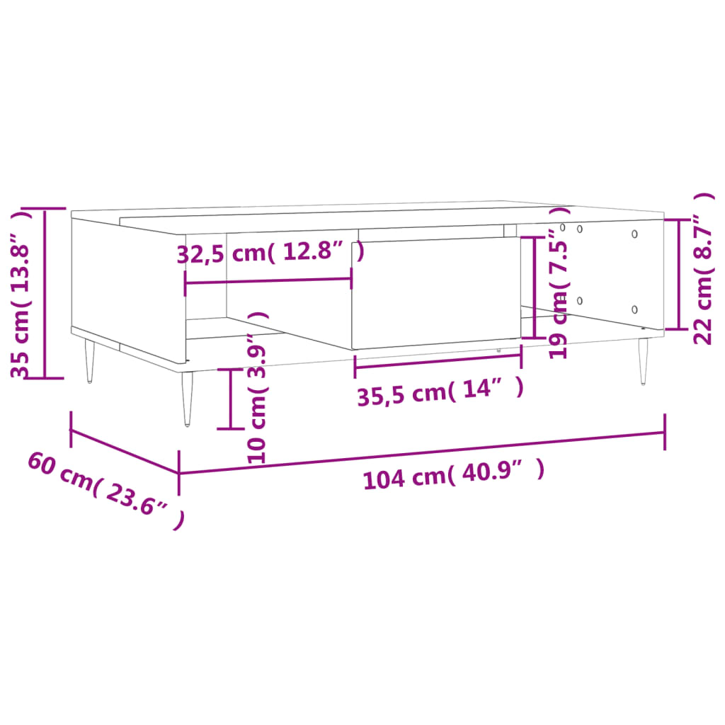 Table basse chêne sonoma 104x60x35 cm bois d’ingénierie - Tables basses