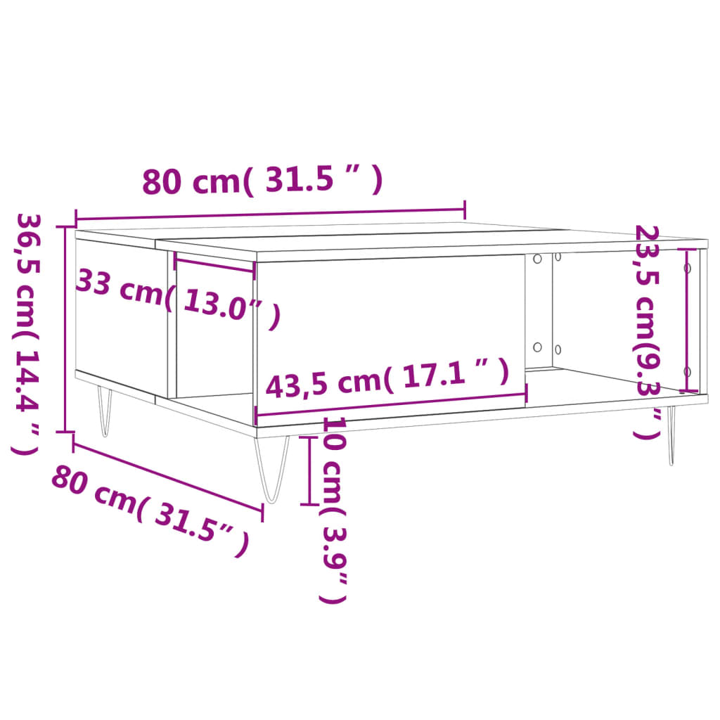 Table basse chêne sonoma 80x80x36,5 cm bois d’ingénierie - Tables basses