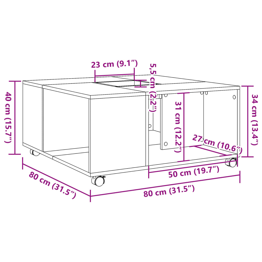 Table basse chêne sonoma 80x80x40 cm bois d’ingénierie - Tables basses