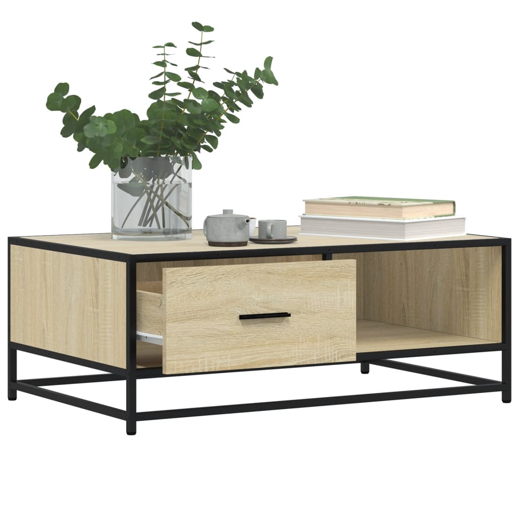 Table basse chêne sonoma 90x57x35 cm bois d’ingénierie et métal - Tables basses