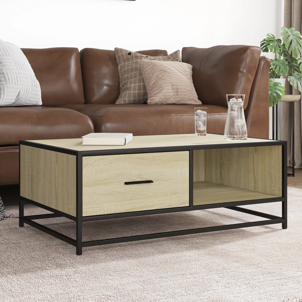 Table basse chêne sonoma 90x57x35 cm bois d’ingénierie et métal - Tables basses