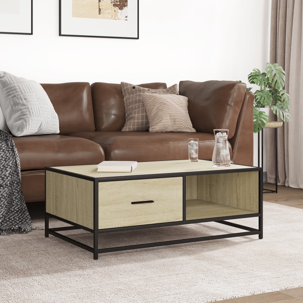 Table basse chêne sonoma 90x57x35 cm bois d’ingénierie et métal - Tables basses