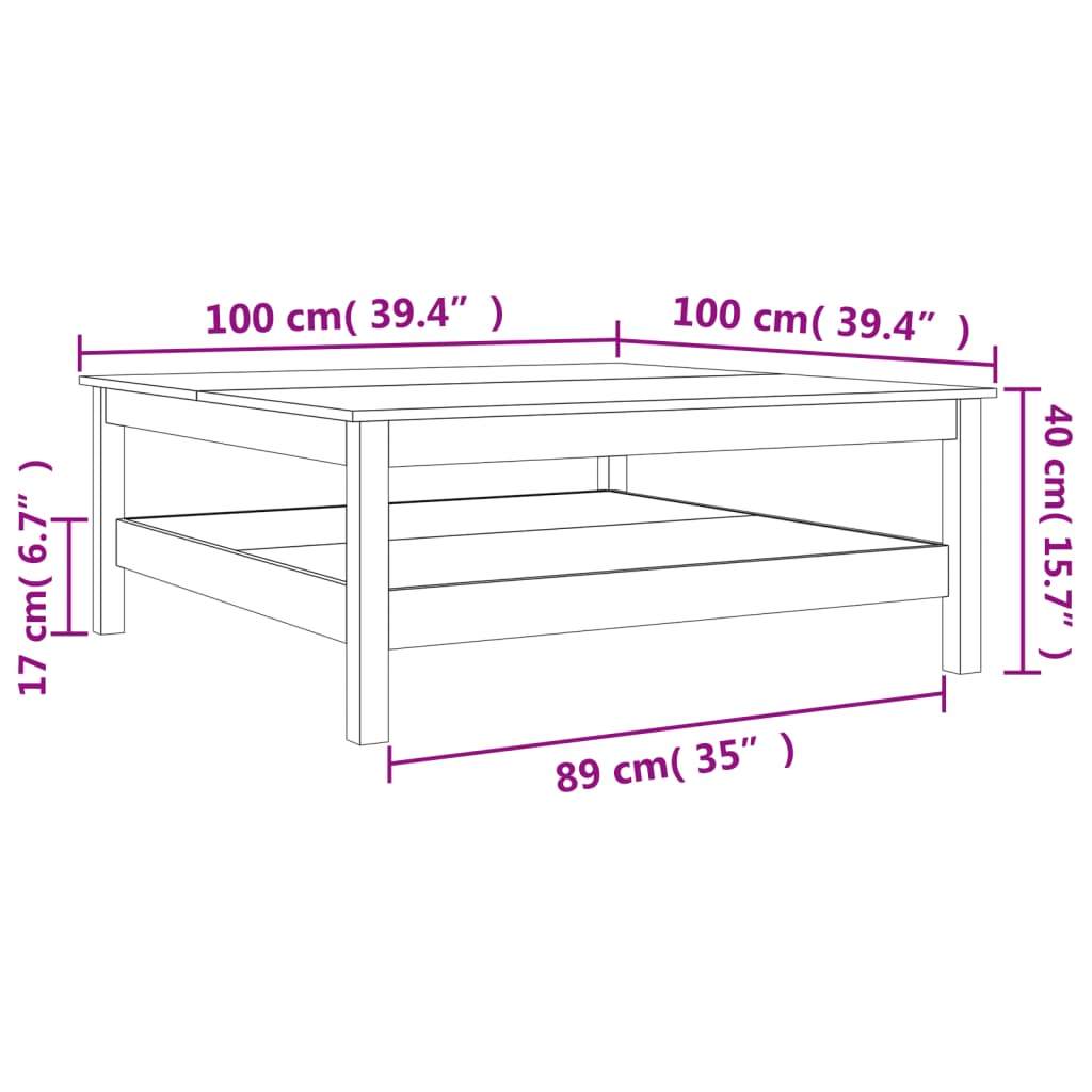 Table basse cire marron 100x100x40 cm bois massif de pin - Tables basses