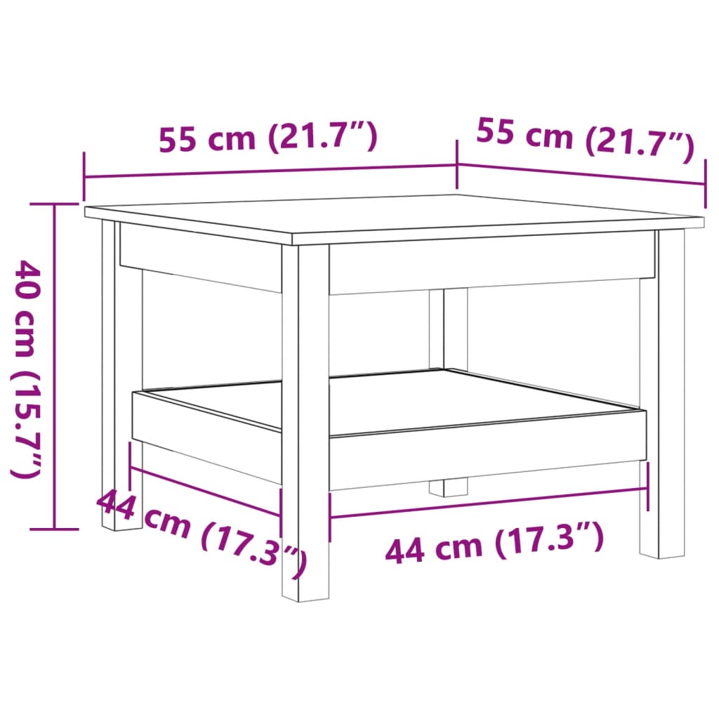 Table basse cire marron 55x55x40 cm bois massif de pin - Tables basses