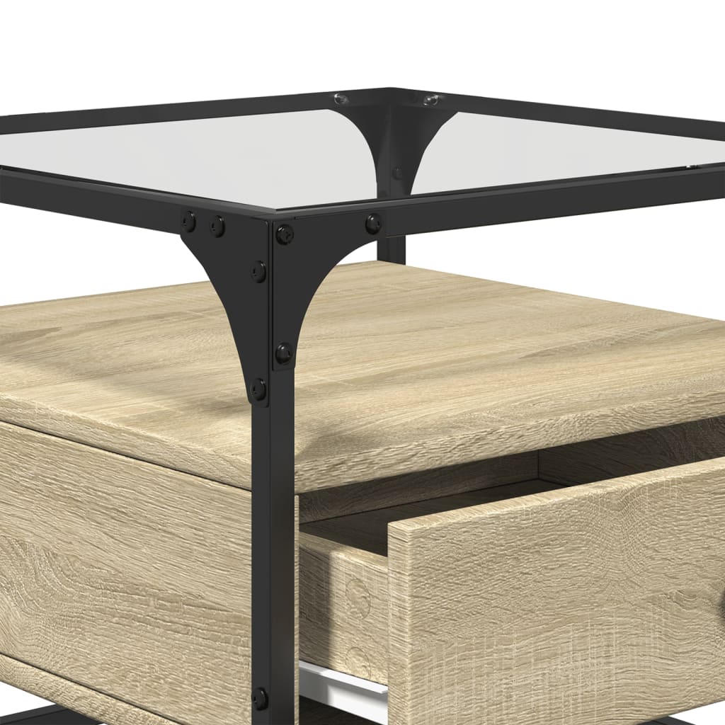 Table basse et dessus en verre chêne sonoma 50x50x45 cm acier - Tables basses