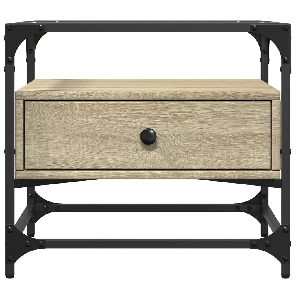 Table basse et dessus en verre chêne sonoma 50x50x45 cm acier - Tables basses