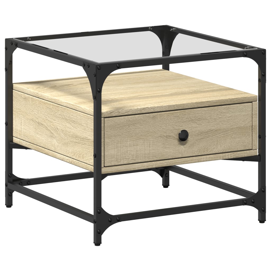 Table basse et dessus en verre chêne sonoma 50x50x45 cm acier - Tables basses
