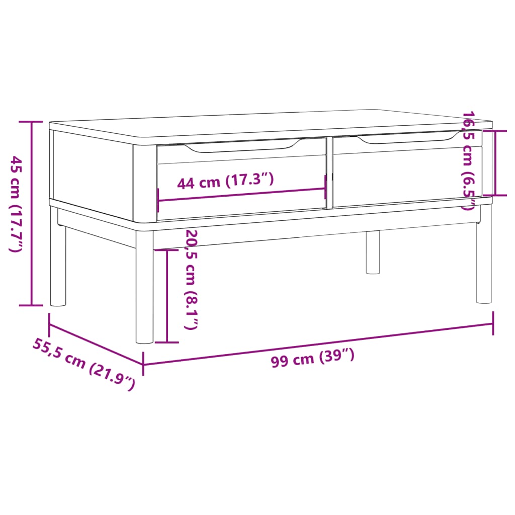 Table basse FLORO cire marron 99x55,5x45 cm bois massif de pin - Tables basses