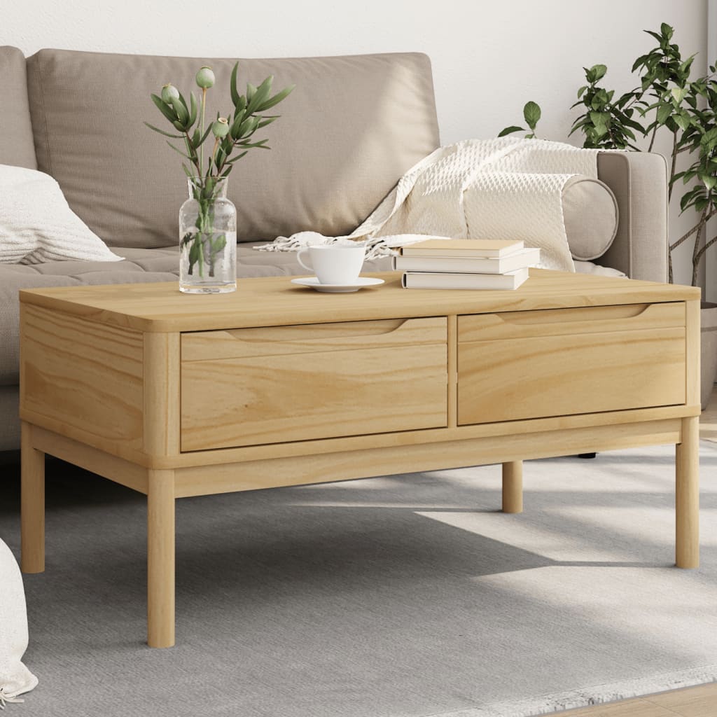 Table basse FLORO cire marron 99x55,5x45 cm bois massif de pin - Tables basses