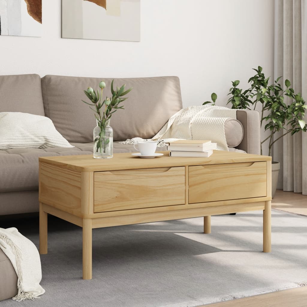 Table basse FLORO cire marron 99x55,5x45 cm bois massif de pin - Tables basses