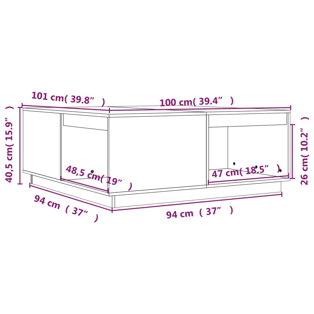 Table basse Gris 100x101x40,5 cm Bois massif de pin - Tables basses